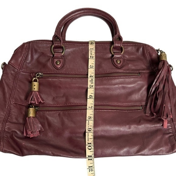 BURGUNDY RACHEL ZOE LUXE LEATHER SATCHEL FRINGE ZIPPER TASSELS - Picture 9 of 16